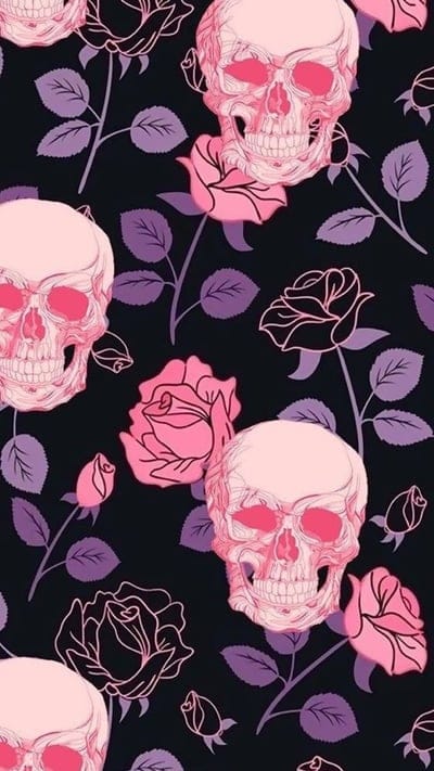 Skulls and Roses,dark,flowers,pink,purple, rose, skull