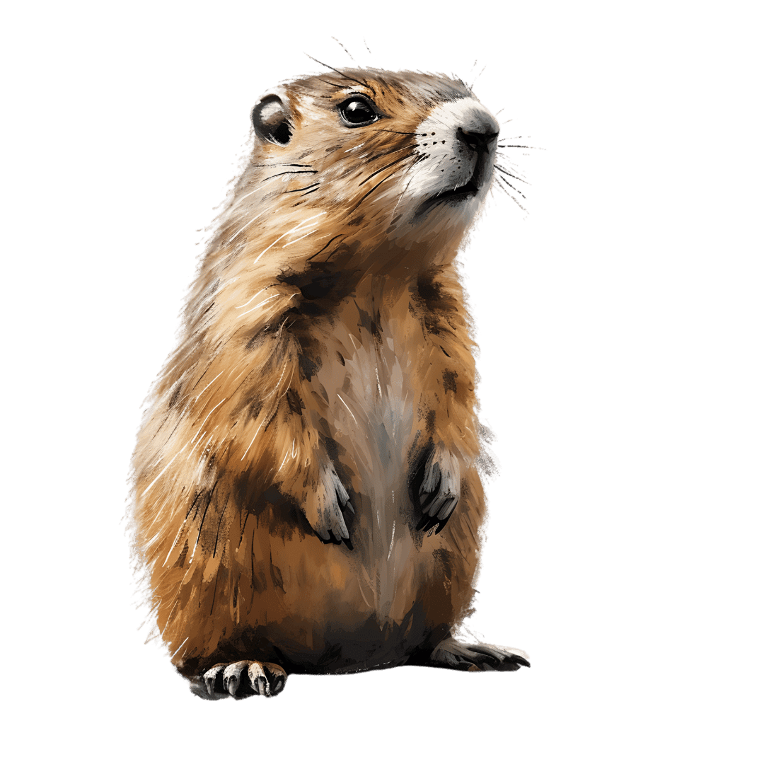 Groundhog painting showing brown fur textures and upright posture isolated on a transparent background.