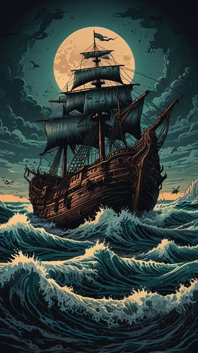 Ship Sea Ship,Sea,Waves,Moon,Clouds,Wallpaper,AI Art,Ai Wallpaper,Desktop Wallpaper,Artwork,Aesthetic
