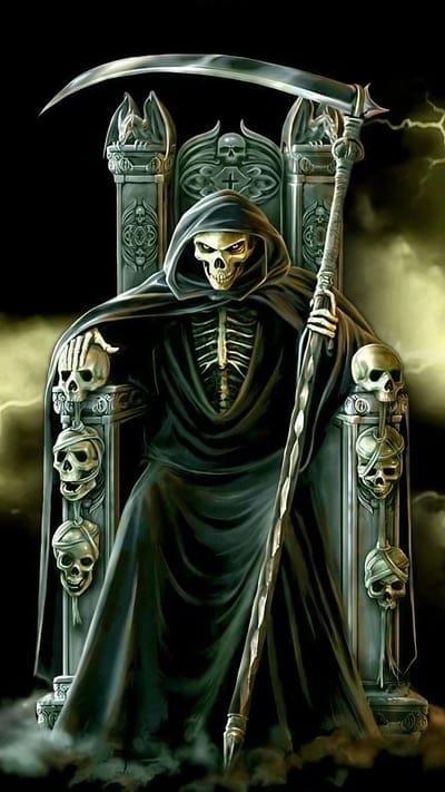 Most Danger,Skeleton Sitting On Skull Throne,thunder lightning