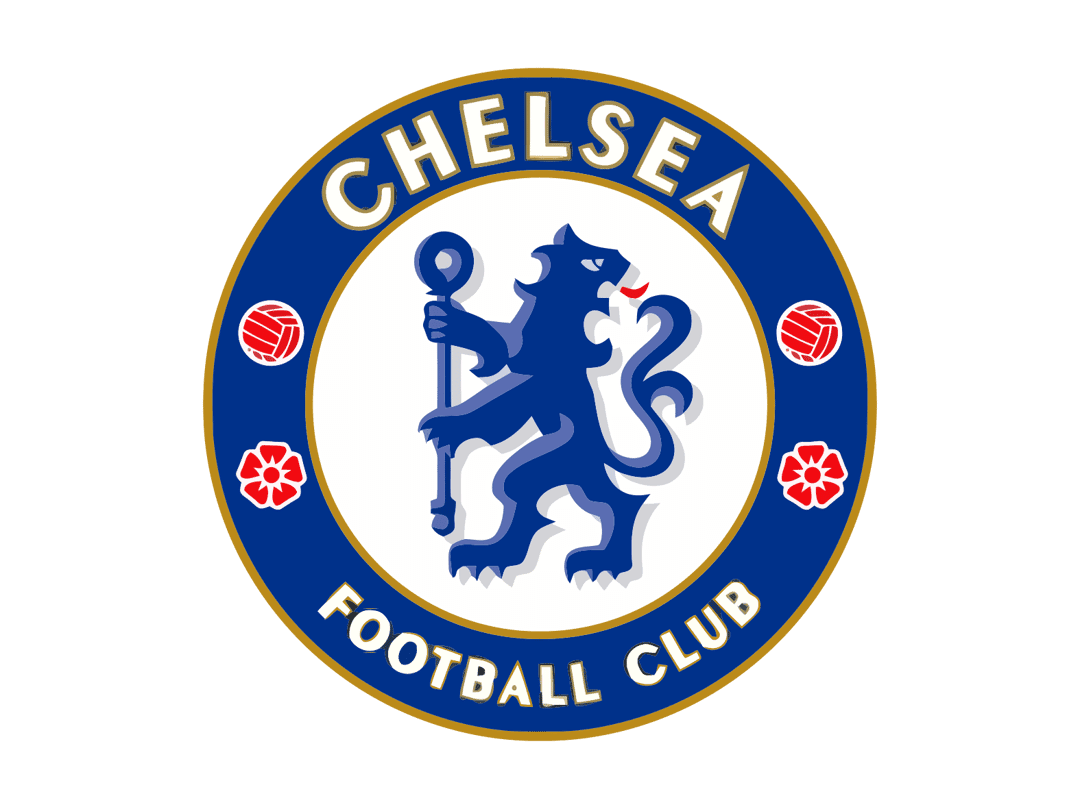 Chelsea Football Club logo featuring a blue lion rampant holding a staff inside a gold-bordered blue circle.