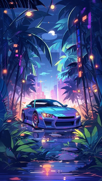 car,blue,tropics,art
