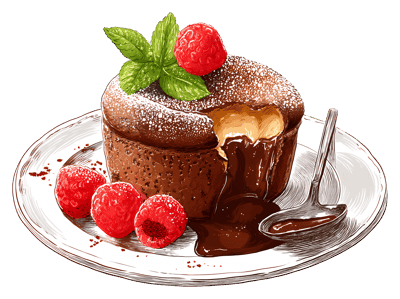 French Chocolate Souffle,Chocolate Lava Cake,Raspberry,Mint,Sweet,Delicious,Gourmet,Indulgence