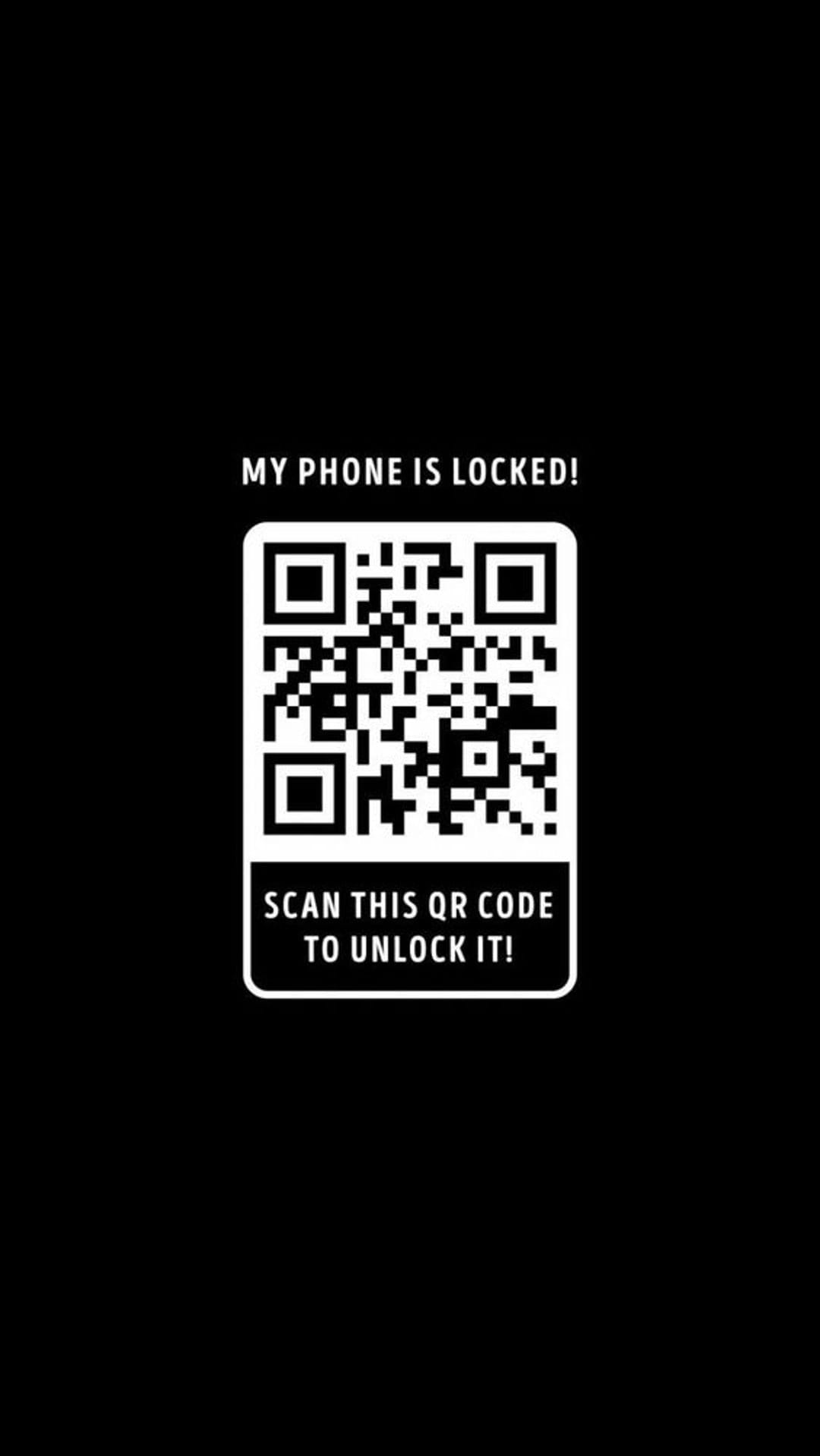 White QR code centered on a solid black background with text reading My Phone Is Locked for a mobile display.