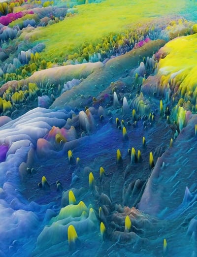 surrealism,volume,texture,form,yellow,blue