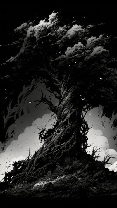 tree,roots,trunk,dark,art