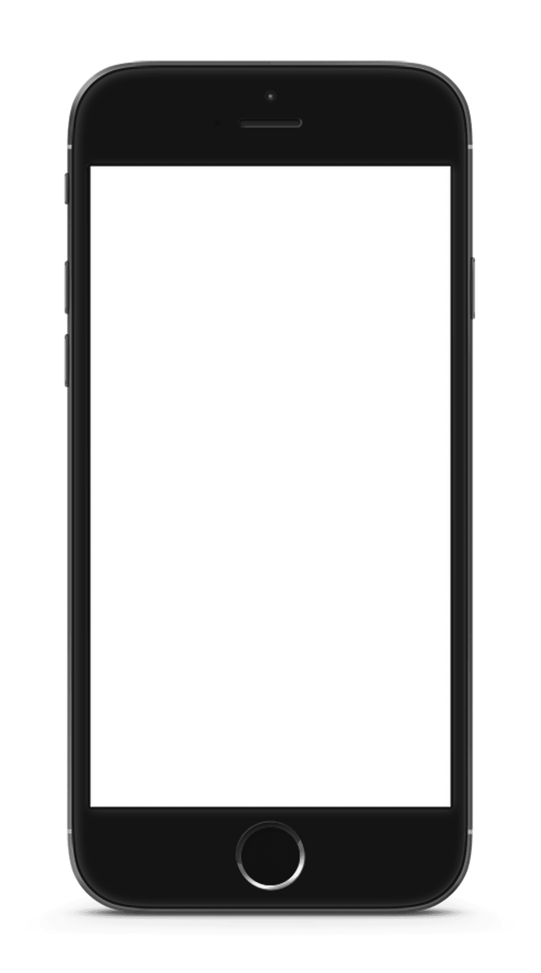 Matte black smartphone frame with rounded corners and thin bezels isolated on a transparent background.