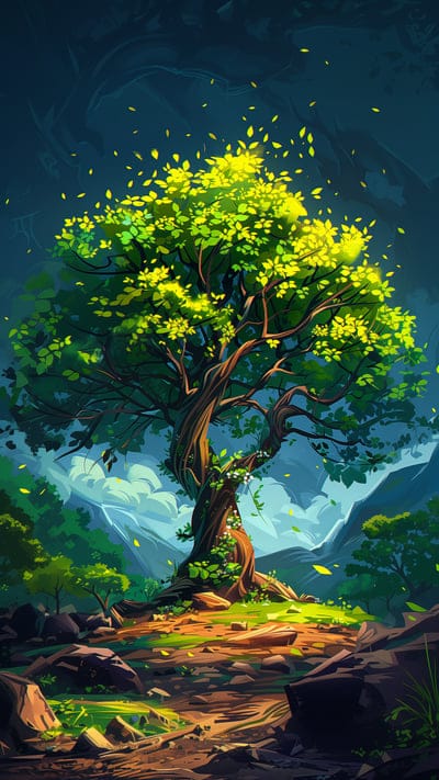 tree,leaves,stones,art,landscape
