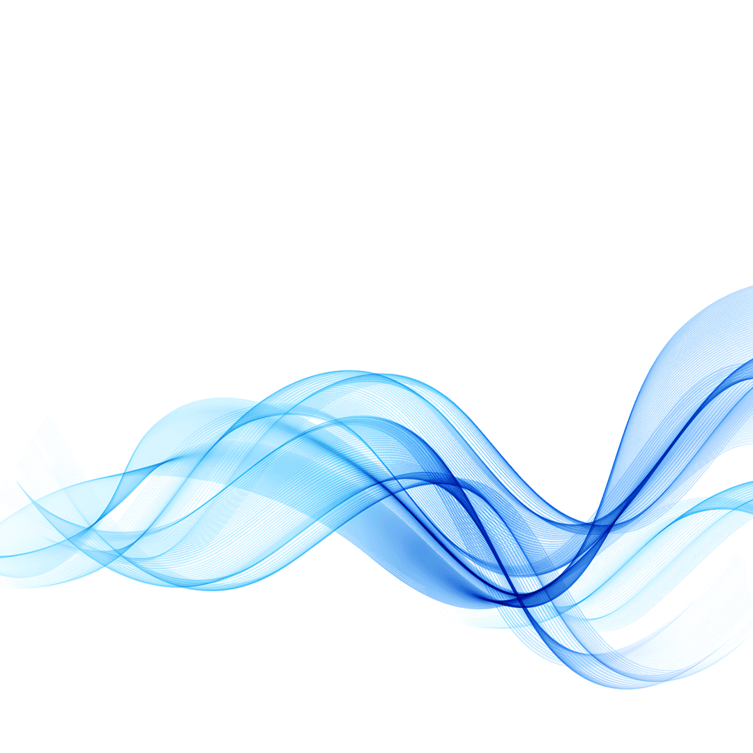 Blue flowing wave illustration featuring smooth cyan gradients and overlapping organic curves on a clear backdrop.
