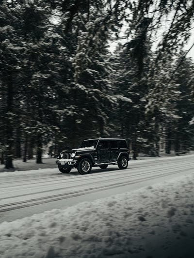 jeep wrangler, jeep, car, suv, black, road, snow, mobile wallpaper, android wallpaper, iPhone wallpaper, phone wallpaper