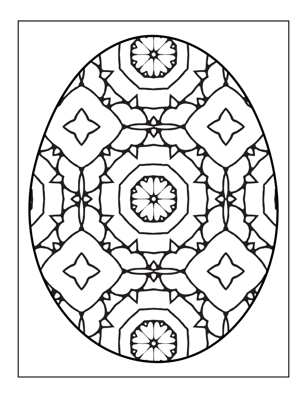 Symmetrical floral mandala with white geometric linework centered on a solid black background in a vector style.