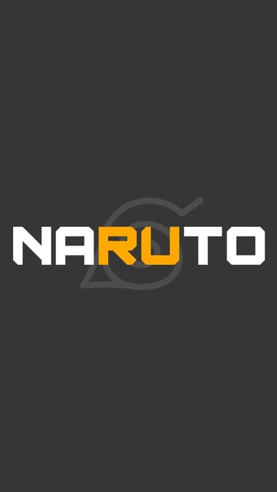 Naruto logo, Konoha symbol, anime, manga, minimalist, dark background, grey, orange, white, typography, brand identity, Japanese animation, ninja village, simple design, iconic