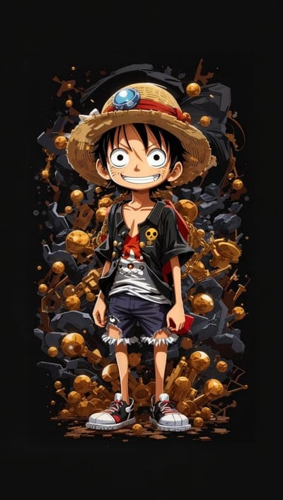 monkey d.luffy,one,piece,anime,character,guy,hat,gold,ai,art