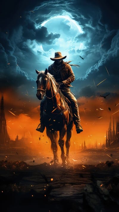 horse,rider,clouds,sparks