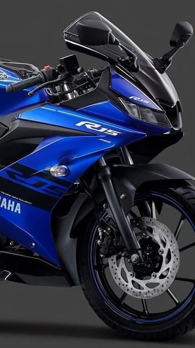 R15 Version 3, Grey Background, yamaha bike, blue bike, mobile wallpaper, android wallpaper, iPhone wallpaper, phone wallpaper