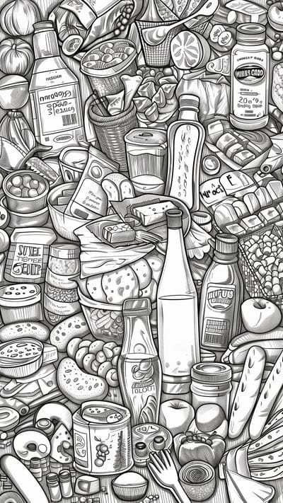 food,bottles,art,black and white