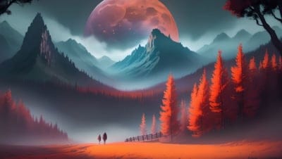Red Moon,Blood Moon,Moon,Red,Mountains,Trees,Desktop wallpapers,Fantasy,Myth,Mythic,8k wallpapers,4k wallpapers,hd backgrounds,hq wallpapers,Mythic Wallpapers,cool