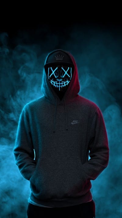 man,mask,neon,hood,smoke,dark