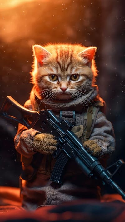 kitten,gun,army,soldier,weapons,art