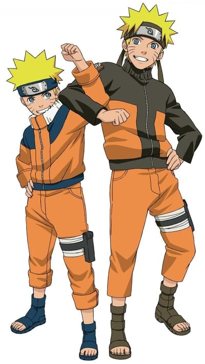 Naruto, Uzumaki, anime, manga, character design, young Naruto, teen Naruto, shonen, ninja, orange jumpsuit, blonde hair, headband, Konoha, animated series, Japanese animation, protagonist