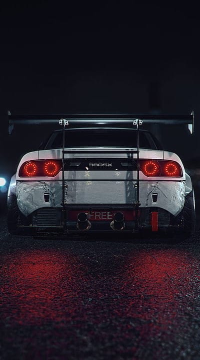 sportscar, car, white, rear view, night, lights, mobile wallpaper, android wallpaper, iPhone wallpaper, phone wallpaper