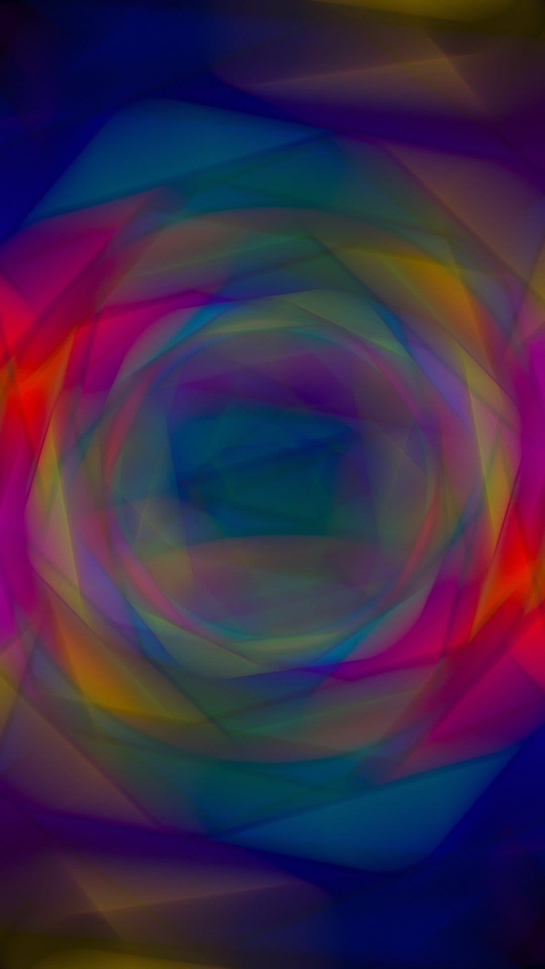 Swirling blue and purple liquid vortex with neon fuchsia highlights and a bright yellow glowing center.