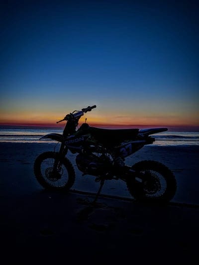Orion agb-37 crf-2, beach, bike, dirtbike, motorcycle, pitbike, sunset, mobile wallpaper, android wallpaper, iPhone wallpaper, phone wallpaper