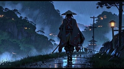 Anime,Wallpaper,Cool,Ai Art,Desktop Wallpaper,Artwork,Samurai,Lone,Dark,Night