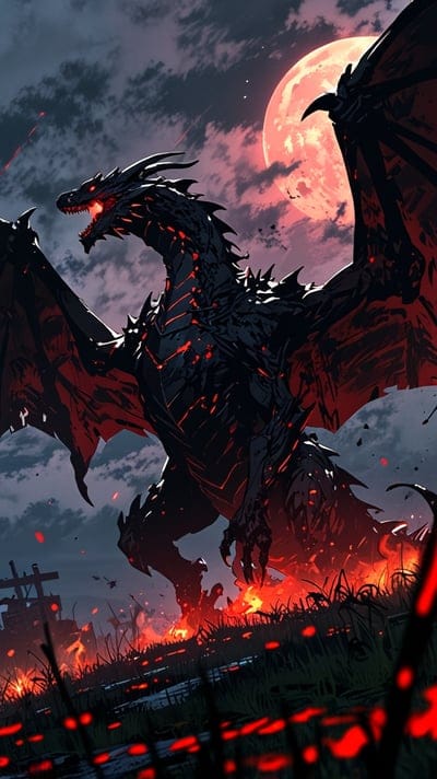 Black,Red,Fire,Blood  Moon,Moon,Fiery,Dragon,Big,Cool,Dragon Wallpaper,Ai Wallpaper,Art,Wallpaper,Animal,Red Moon