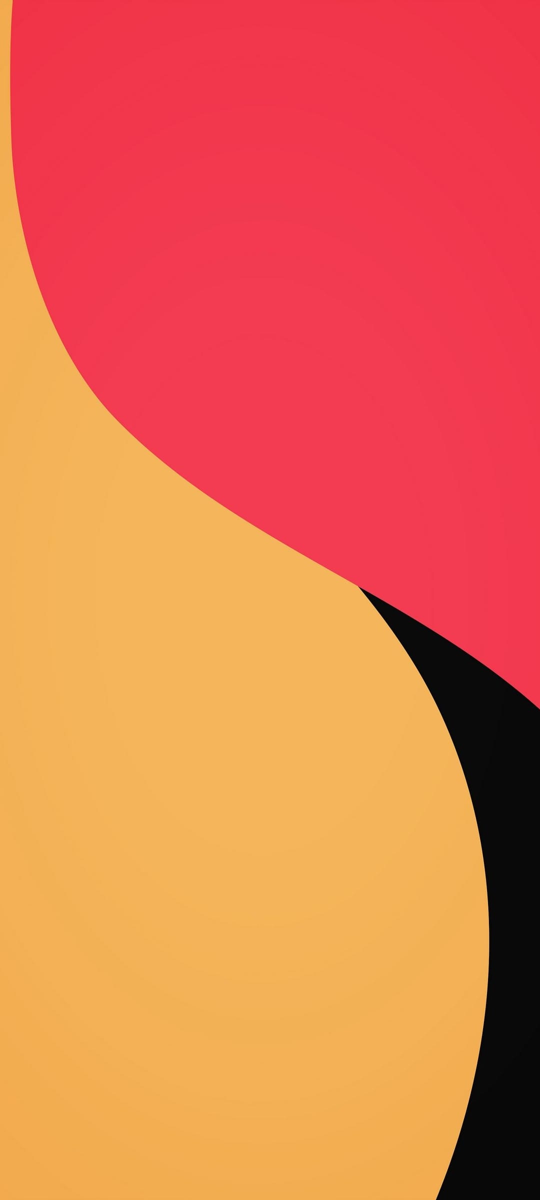 Swirling red and yellow organic curves overlap against a solid black background in a minimalist style.