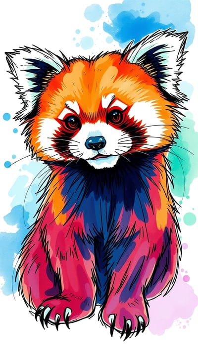 Red,Red Panda,Panda,Sketch,Hand Drawn,Color Sketch,Hd Backgrounds,Hd Wallpapers,4k wallpapers,8k wallpapers,High Quality,Hand Made,Animal,Majestic