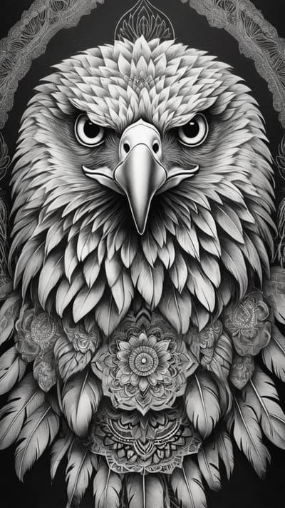 Tattoo,Tattoo Wallpaper,Wallpaper,AI Art,Ai Wallpaper,Desktop Wallpaper,Artwork,Black,White,Black and White,Eagle,Closeup,Portrait