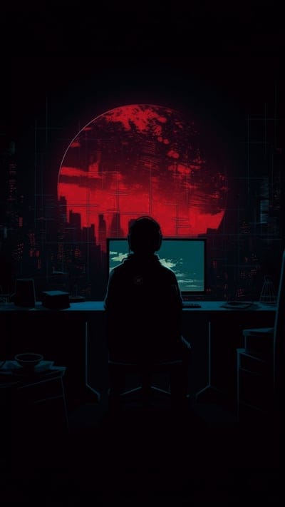 silhouette,hacker,cyber,screen,city,night