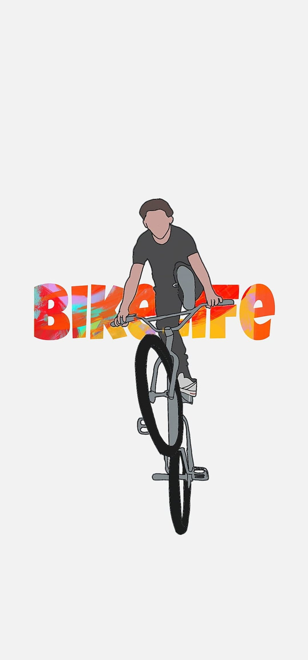 BMX rider balancing on the back wheel beside colorful Bike Life typography with abstract graphic elements.