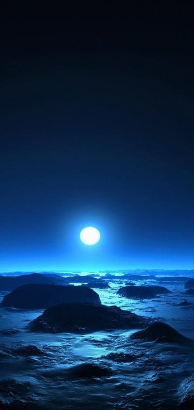 Moon, Alien Landscape, Sci-fi, Night, Blue, Mysterious, Space, Celestial, Dark, Otherworldly, Digital Art, Fantasy, Solitary, Lunar, Gloom, Horizon, Desolate, Surreal, Astronomical, Planet