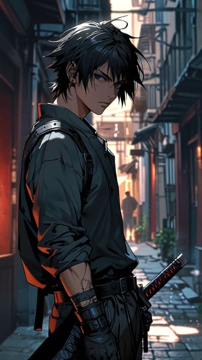 Warrior,Boy,Cute,Handsome,Anime,Cool,Dark,Wallpaper,Ai Wallpaper,Ai Art,City