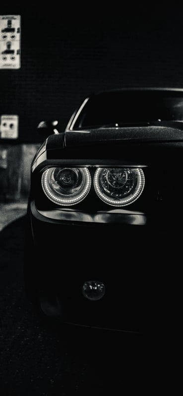 dodge challenger,dodge,car,dark,headlights,black and white