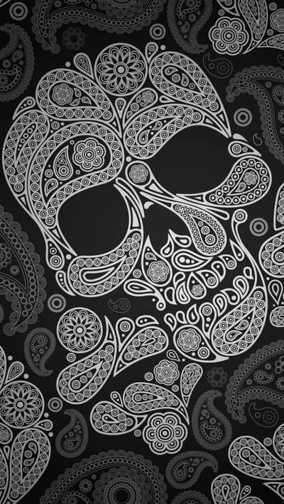 Paisley Skull, abstract, black, dark, pattern, texture