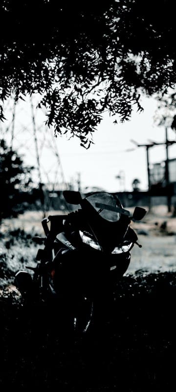motorcycle,forest,tree,shadow,dark