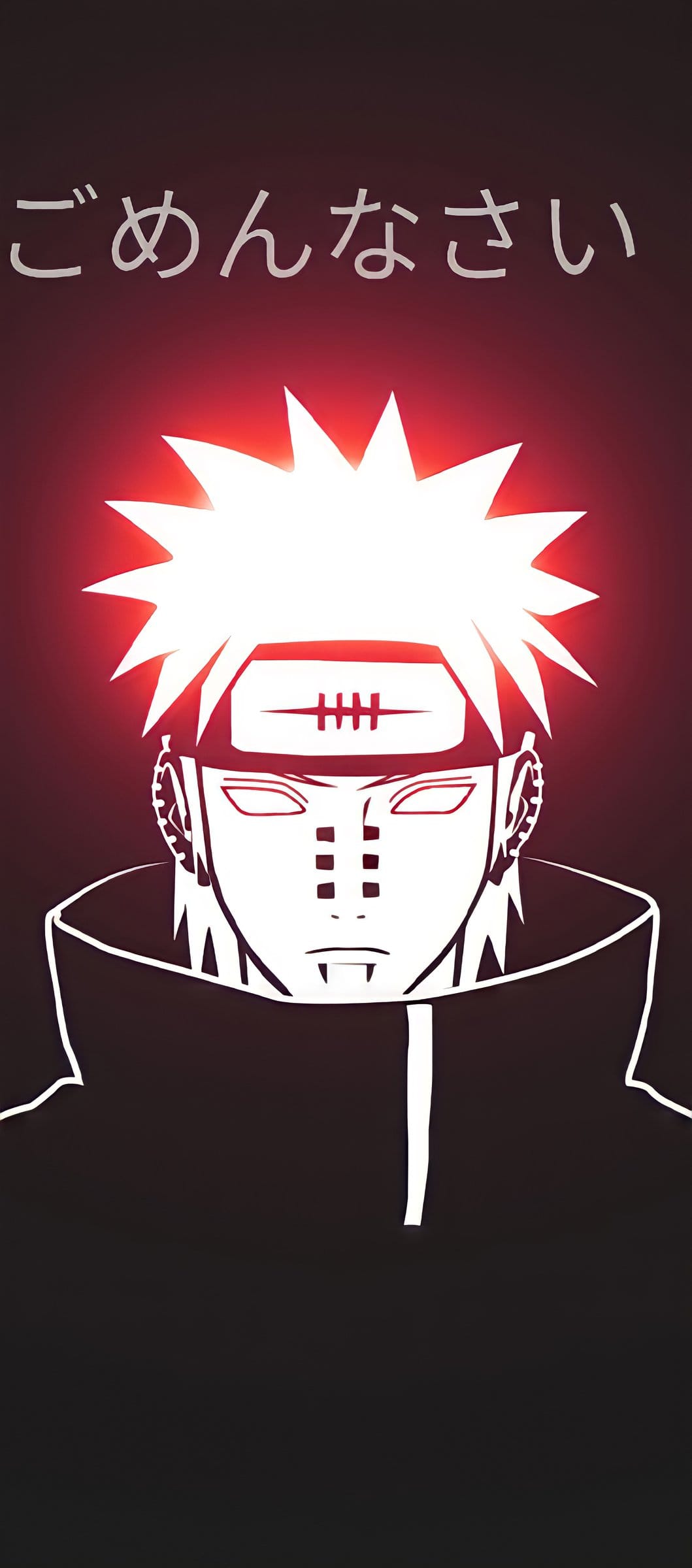 Pain from Naruto features purple Rinnegan eyes, black facial piercings, and red lighting with Japanese kanji text.