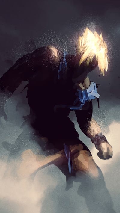 Anime Art, Glowing Hair, Abstract Character, Digital Painting, Power Up, Dark Fantasy, Mysterious, Energetic, Gritty, Transformation, Concept Art