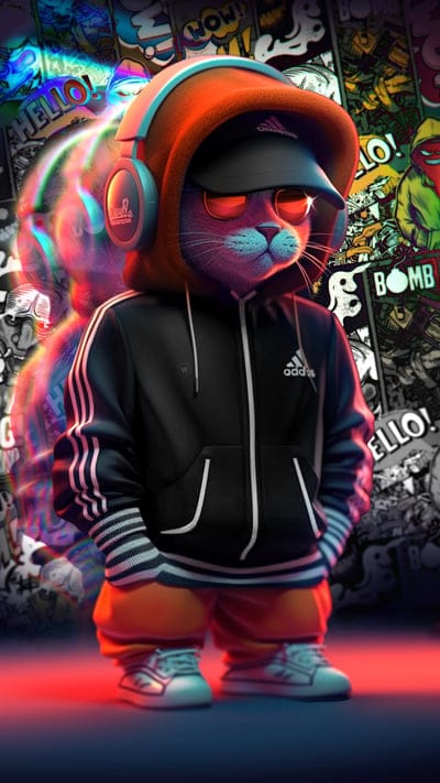 cat,cap,hood,headfhones,graffiti,art