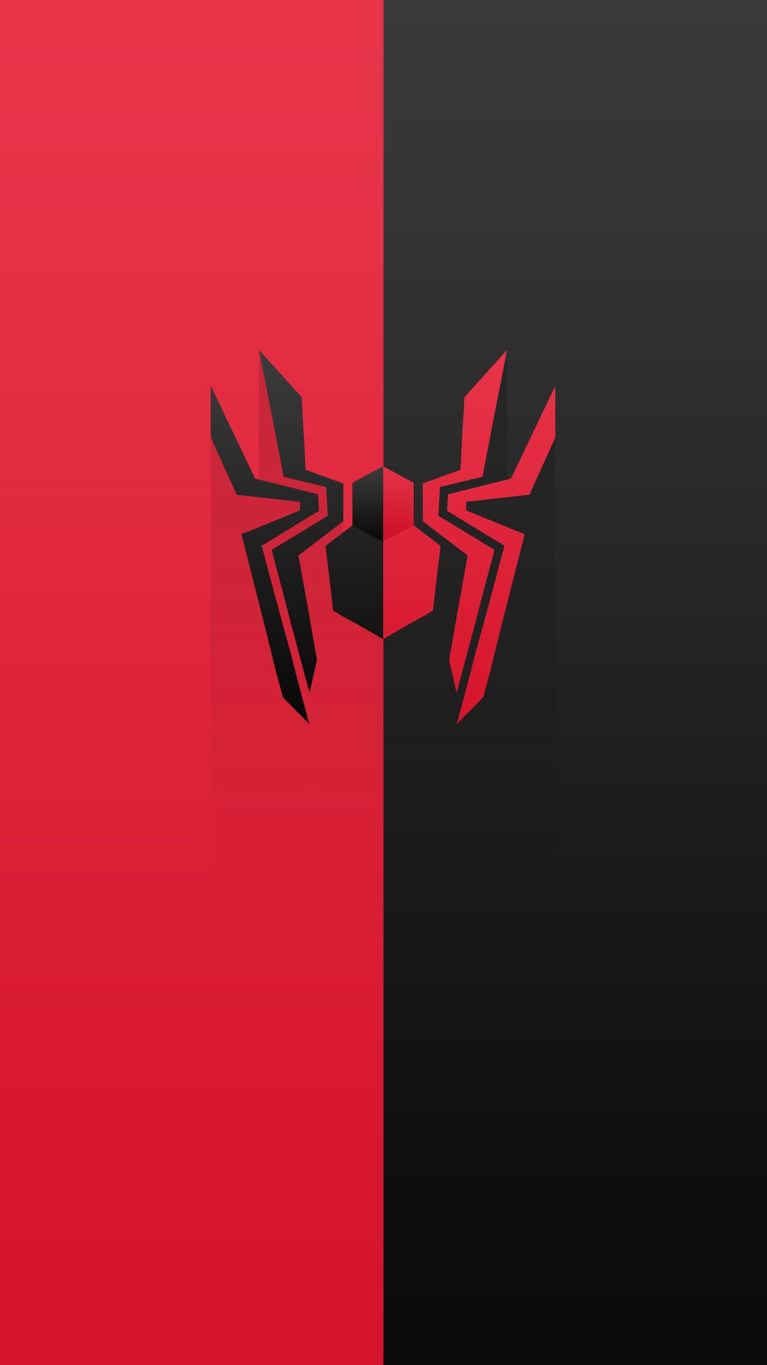 Spider-Man logo centered on a vertical split background of vibrant red and solid black for mobile phone screens.