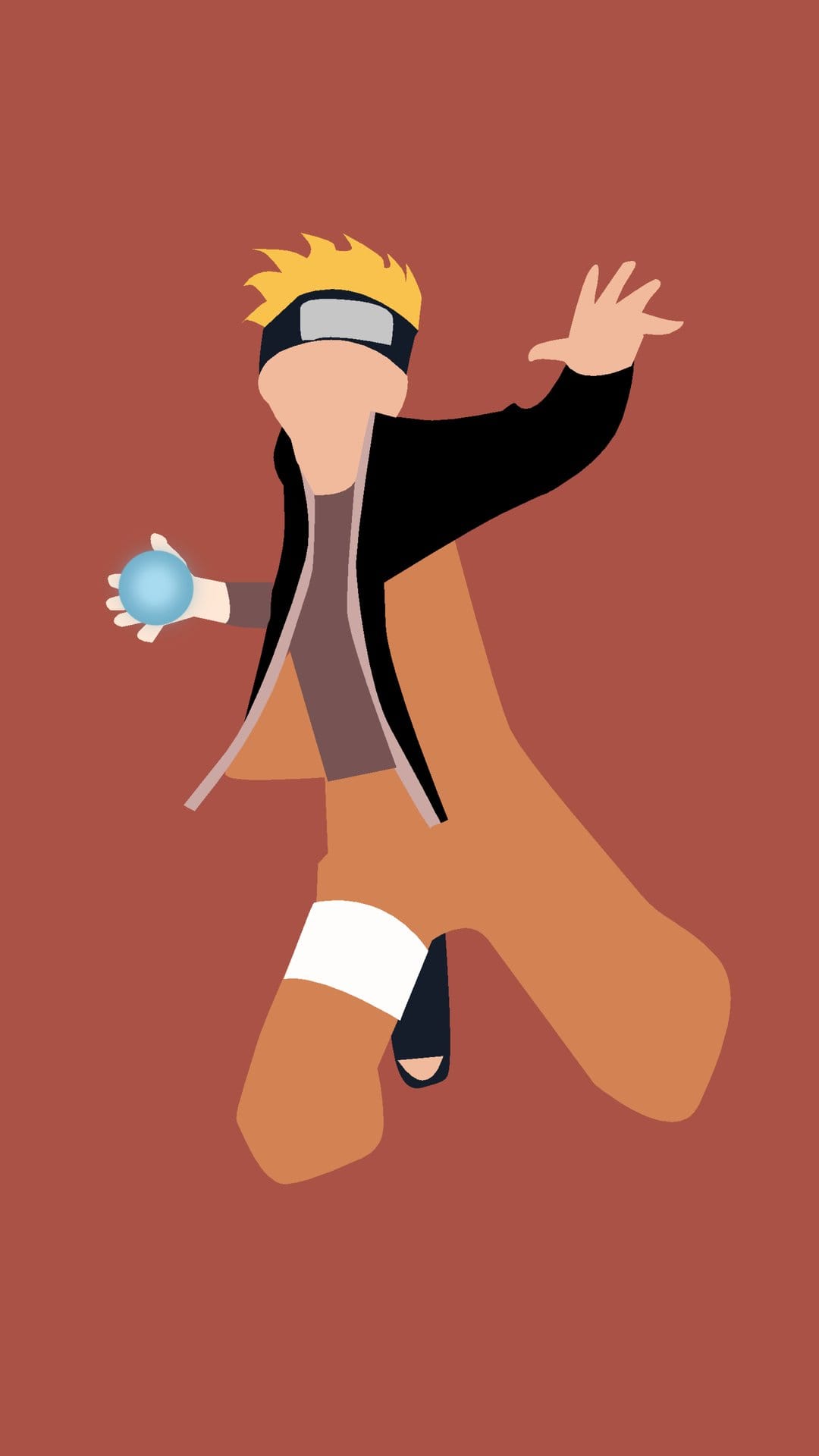 Naruto Uzumaki with spiky blonde hair holds a swirling blue energy ball against a solid dark red background.
