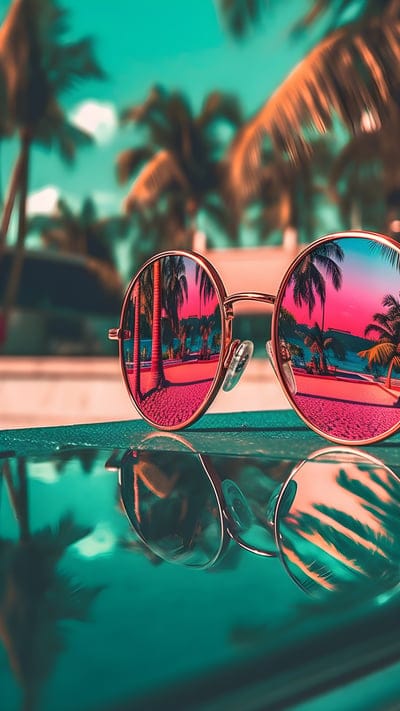 sunglasses,reflection,plam trees,tropics