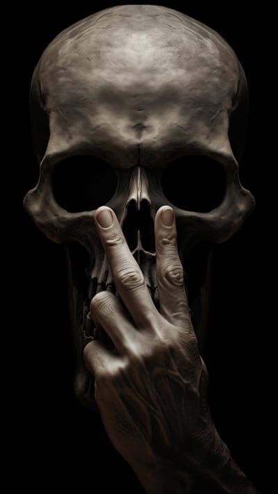 skull,hand,veins,gesture,black background,dark