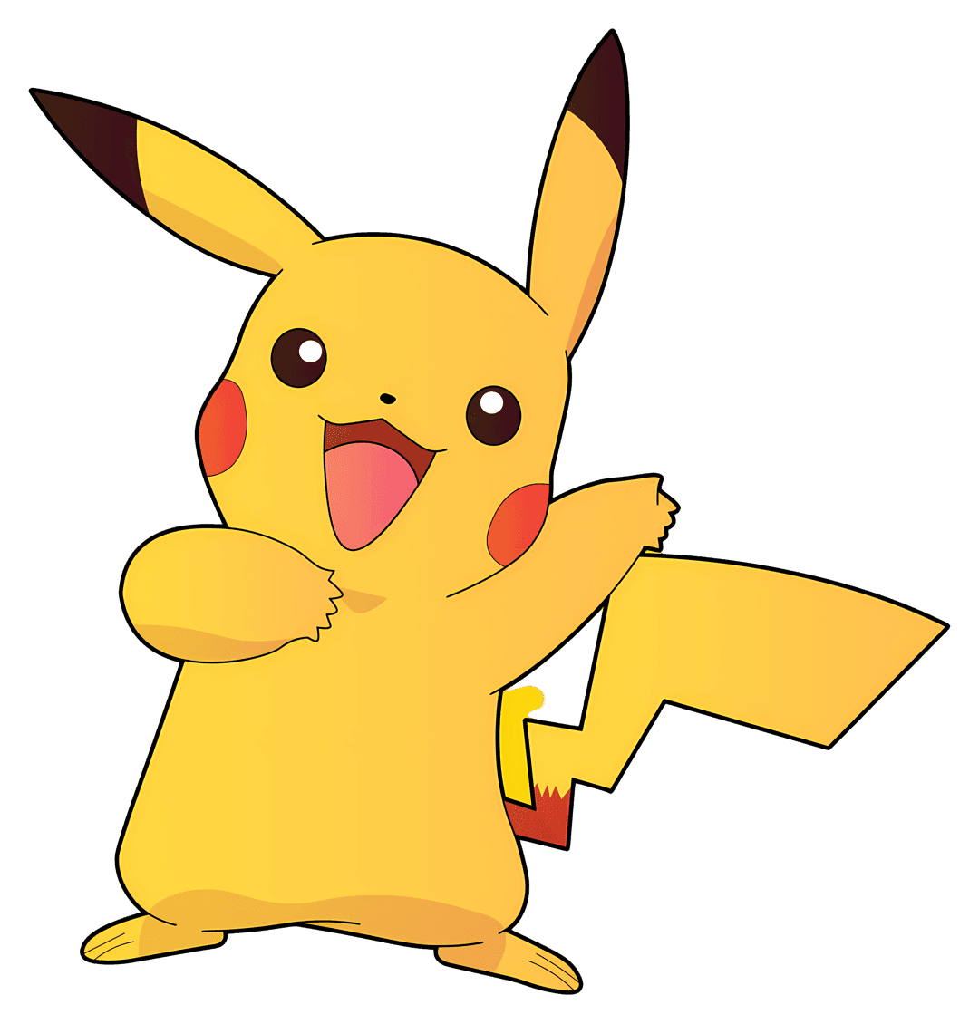 Pikachu electric creature vector illustration featuring raised arms, black-tipped ears, and red circular cheeks.