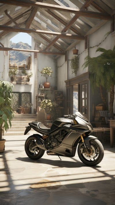 motorcycle,bike,building,plants