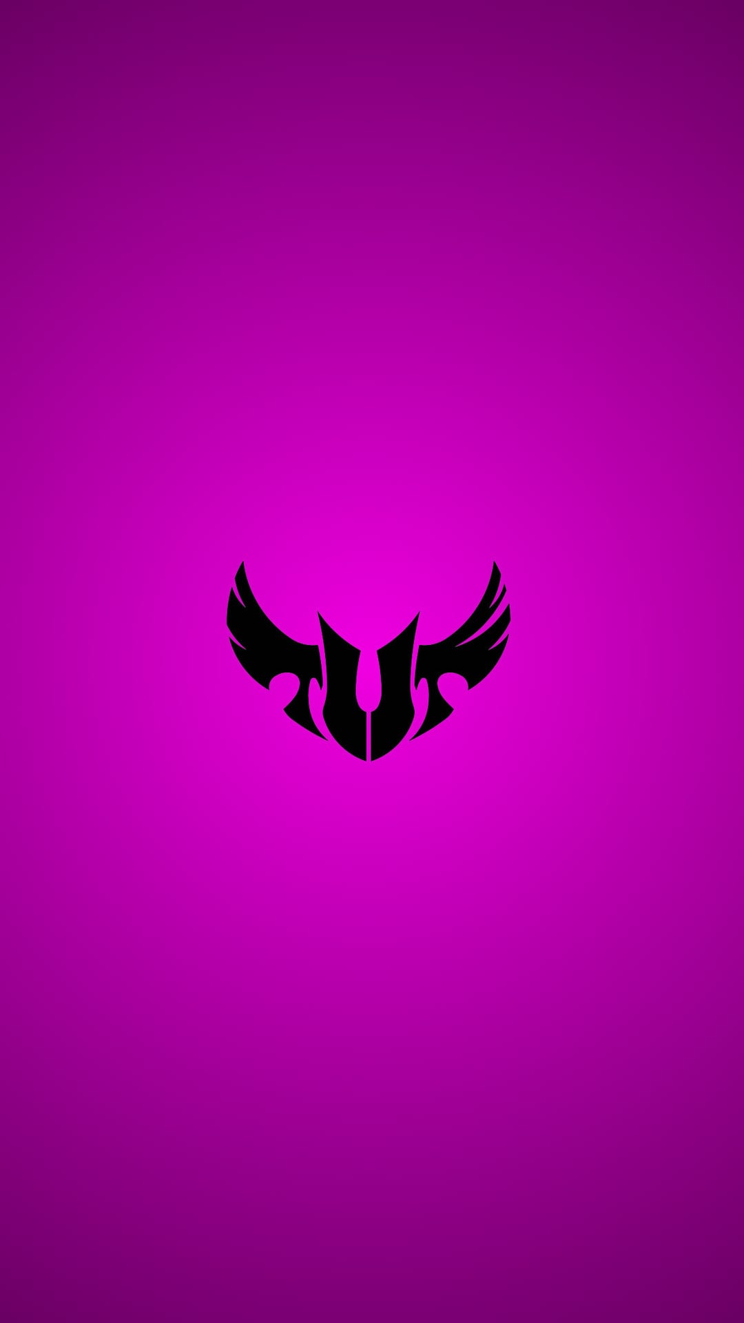 Black TUF Gaming wing emblem centered on a saturated magenta backdrop with a clean and minimalist aesthetic.