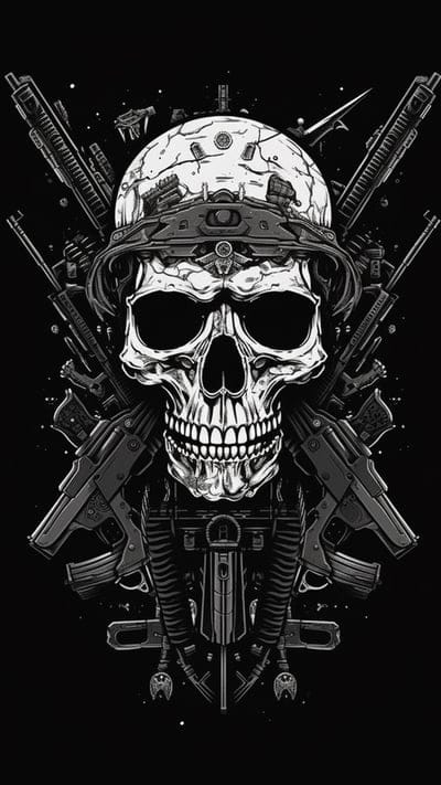 skull,weapons,black and white,art